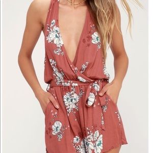 Rusty Rose Floral Print Halter Romper